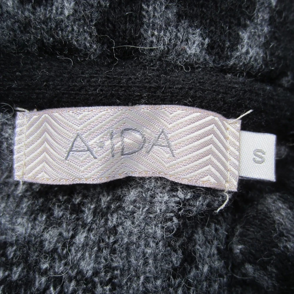 Womens Cardigan size S Wool Blend Long‎  Black/Grey Leopard 1 Button cozy  Italy